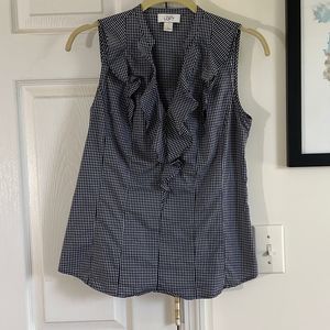 Loft Blue and White Checkered Top